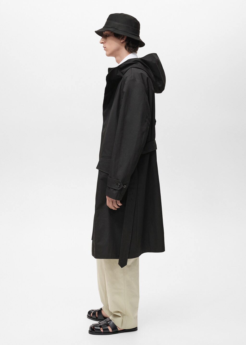 Trench coat with belt and hood - Black
