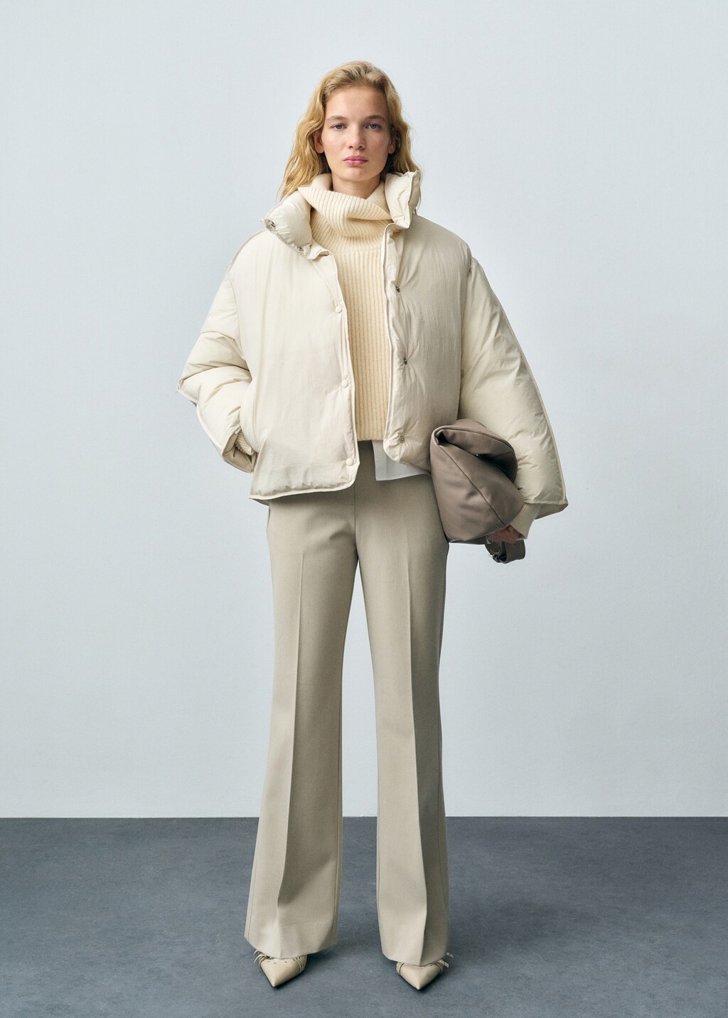 Quilted crop anorak - Ecru