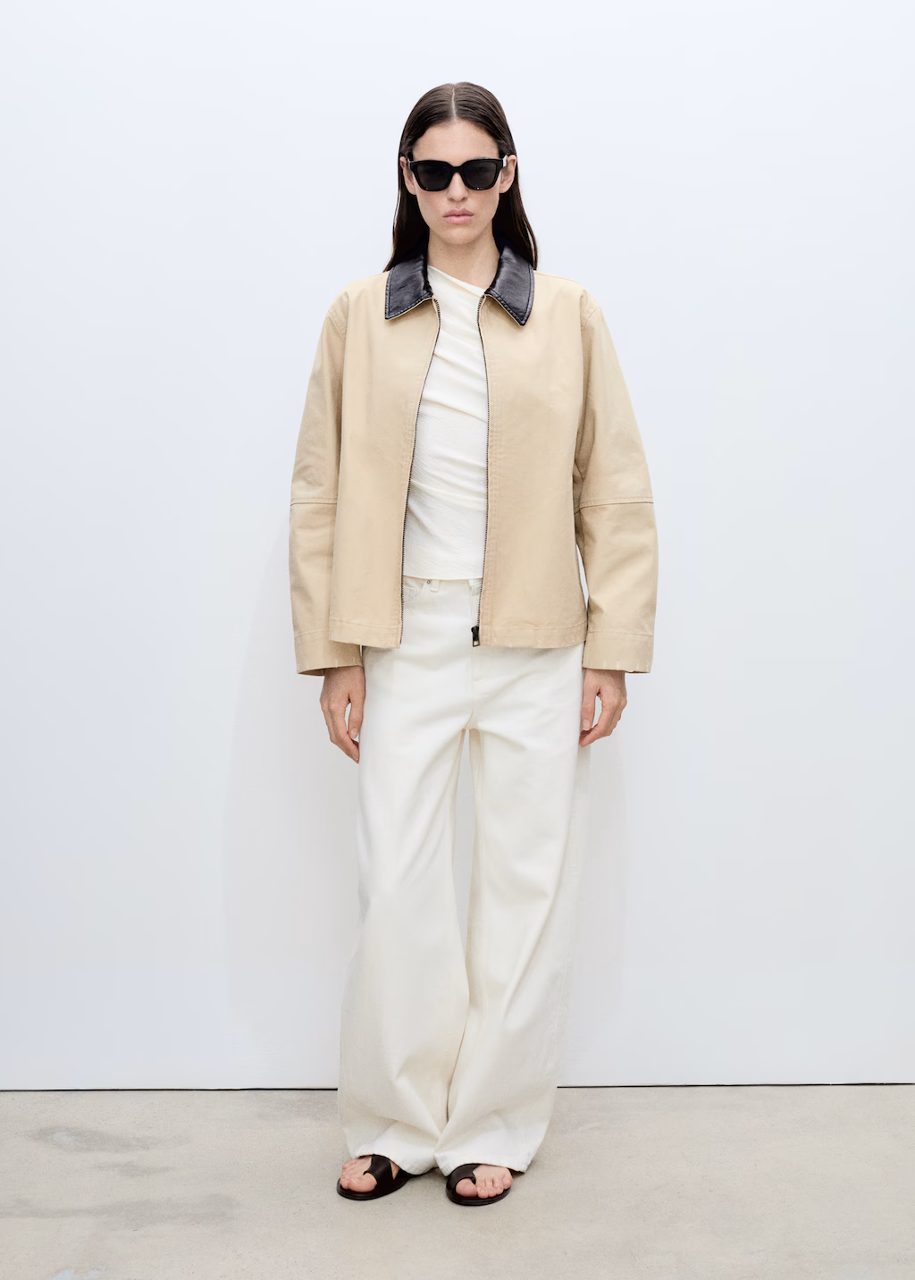 Cotton jacket with contrasting collar - Khaki