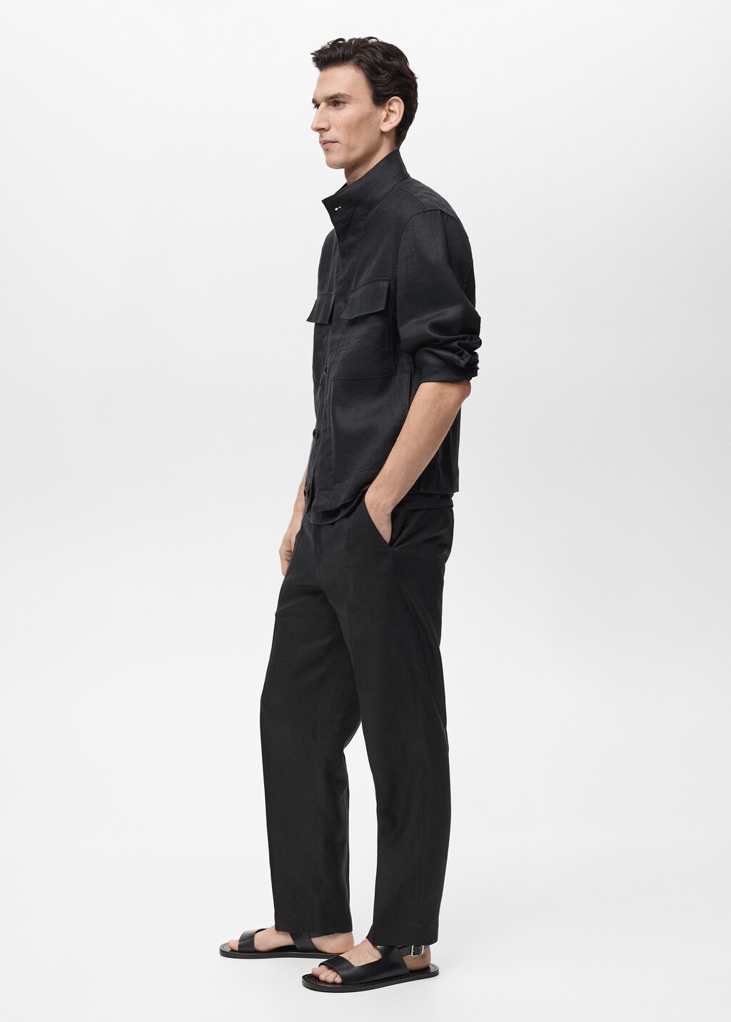 100% linen turtleneck jacket - Khaki