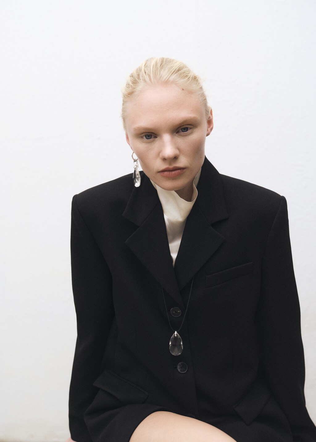 Straight button suit blazer - Black