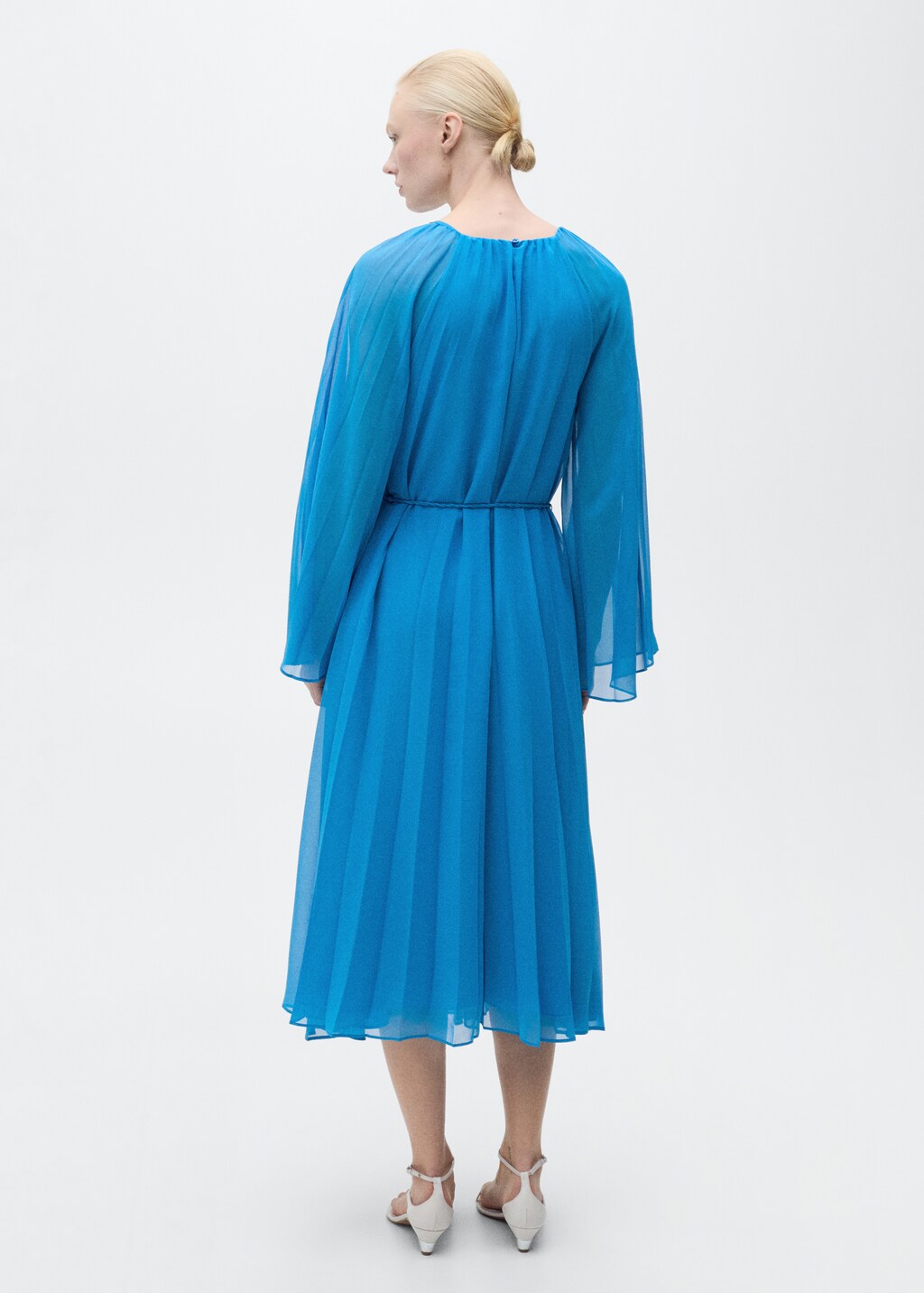 Flared-sleeve pleated dress - Blue