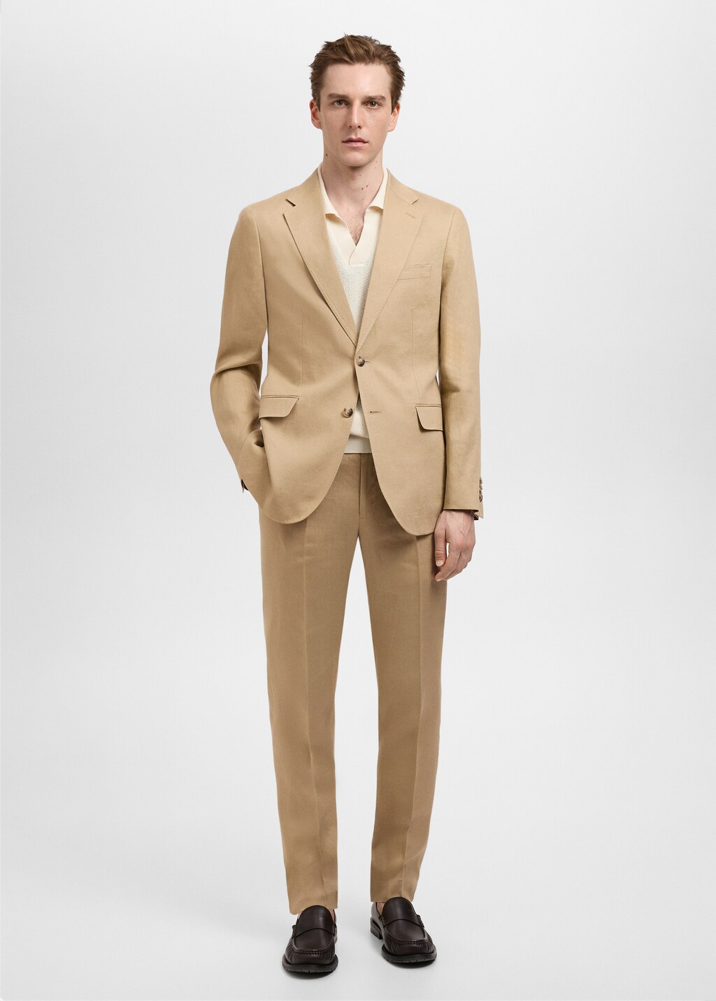 Slim fit 100% linen suit blazer - Khaki
