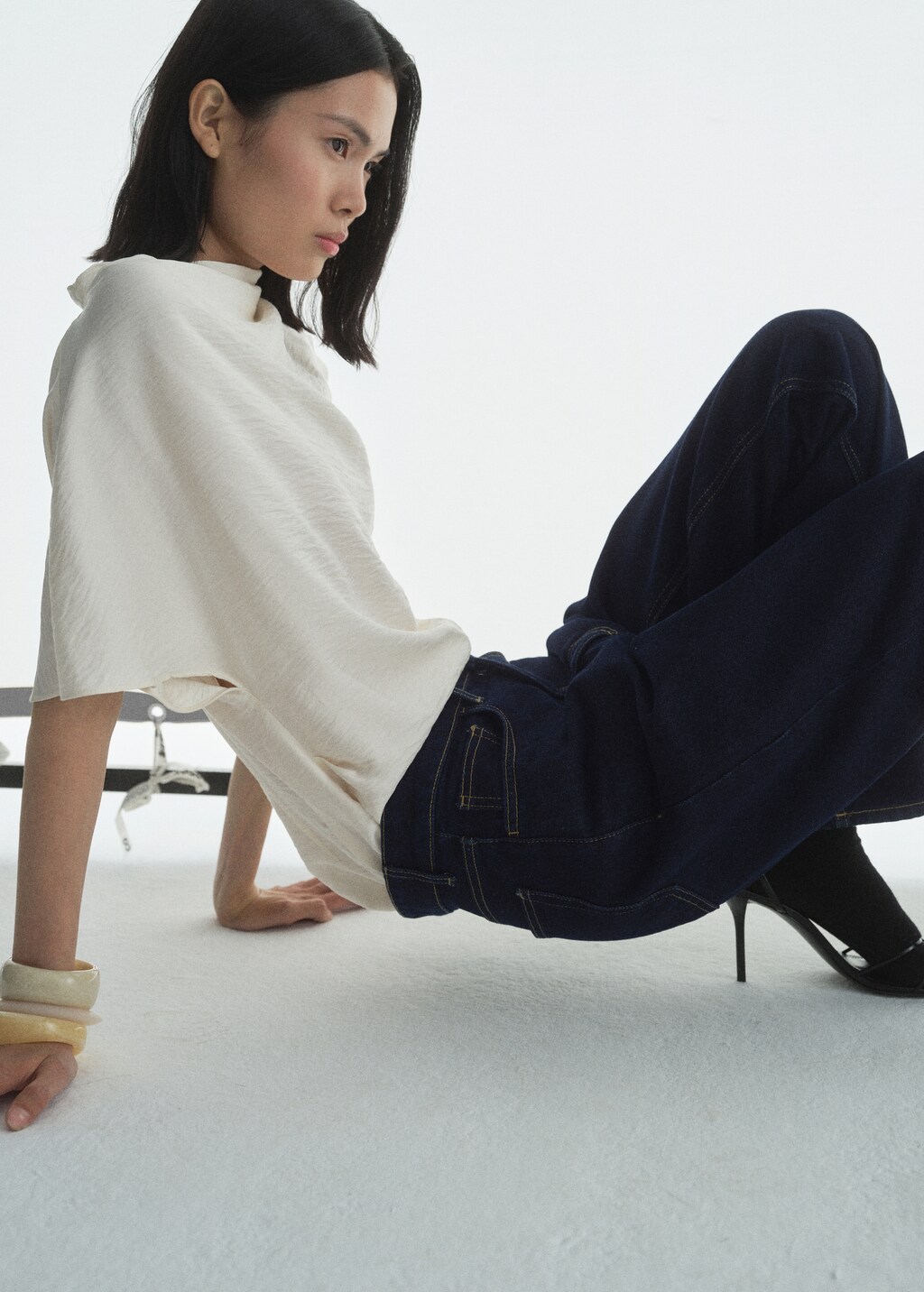 High-waisted straight-fit rinse-wash jeans - Open Blue