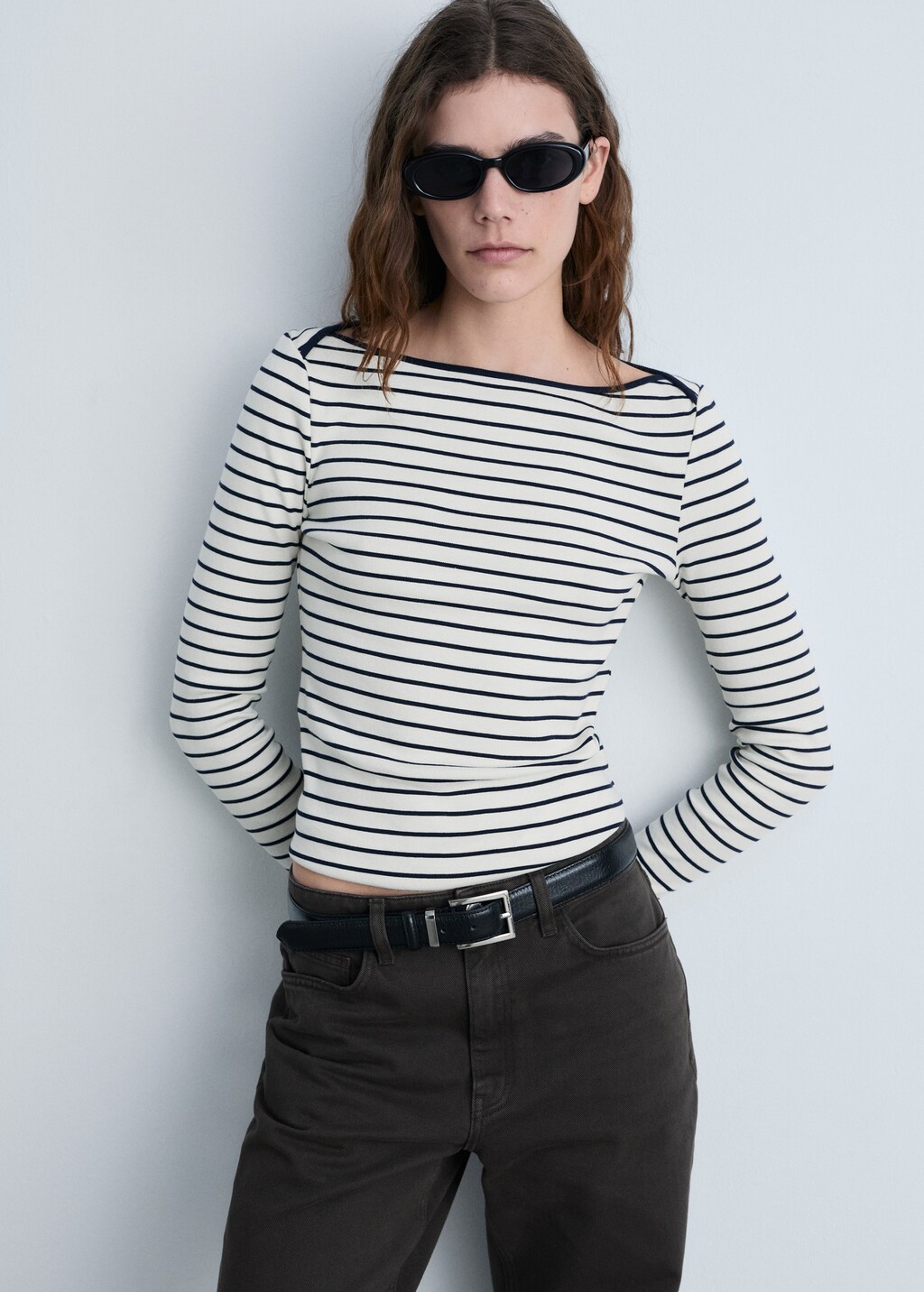 Striped boat-neck t-shirt - Dark Navy