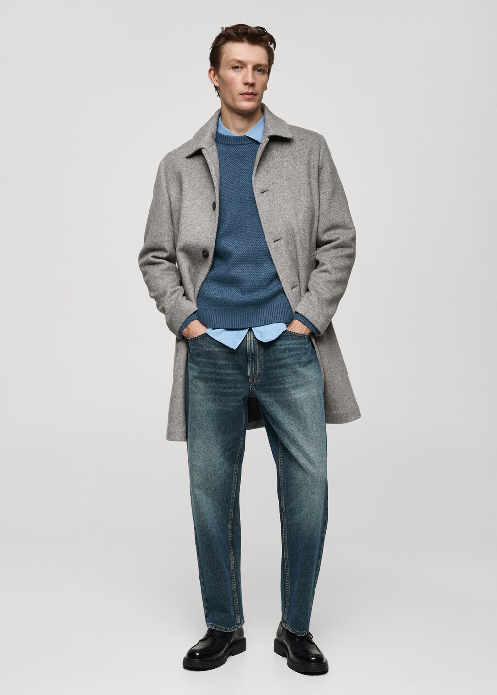Regular-fit herringbone wool coat - Grey