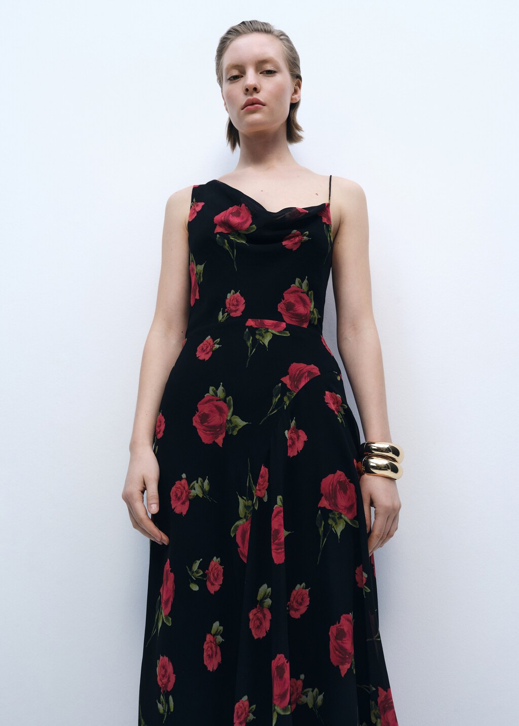 Long floral-print dress - Black