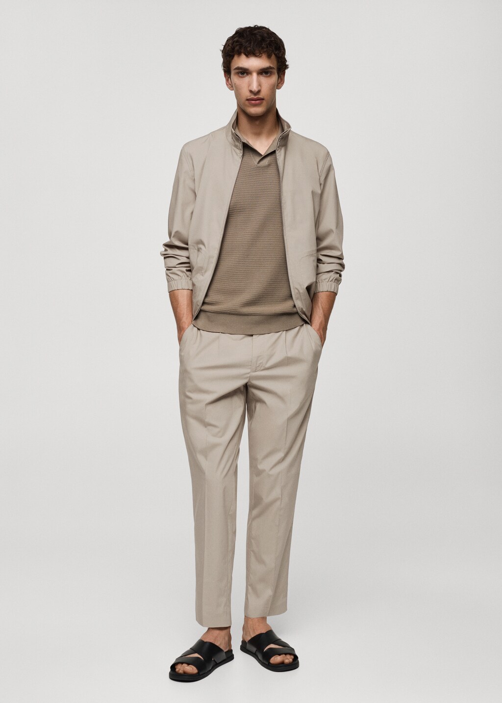 Slim-fit lyocell pleated trousers - Light/Pastel Grey