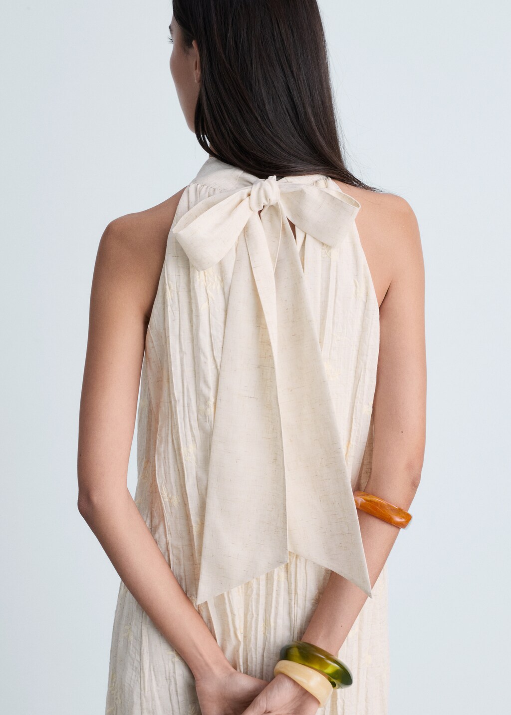 Embroidered linen-blend dress - Sand