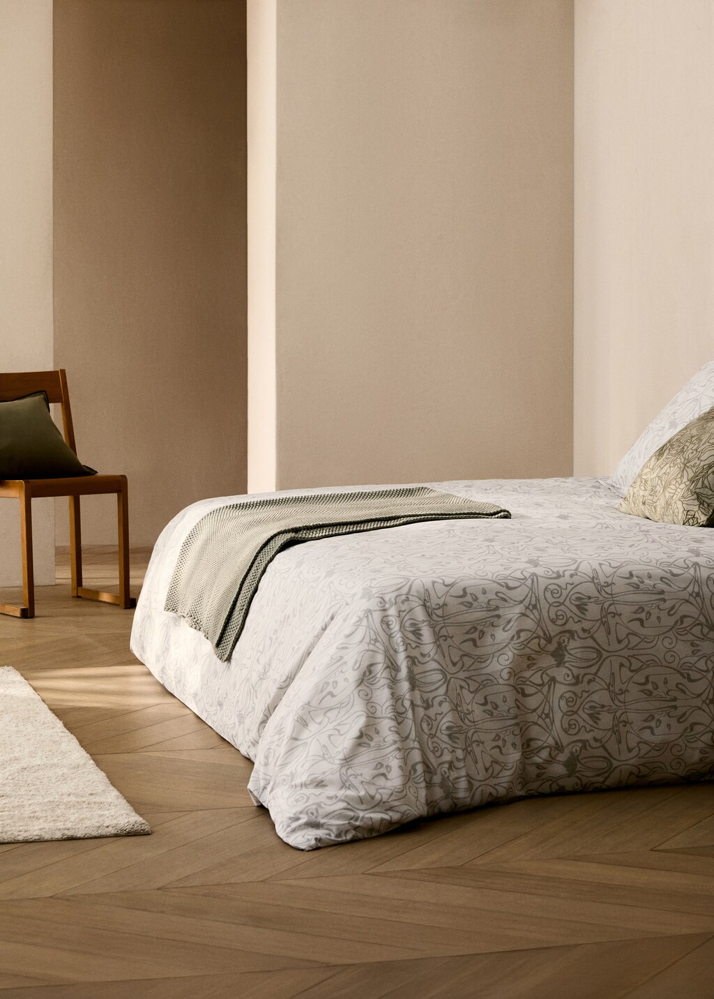 Cotton percale duvet cover with ornamental print for 90 cm bed - Light/Pastel Grey