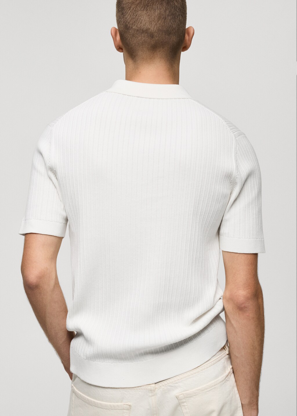 Fine-knit ribbed cotton polo shirt - White