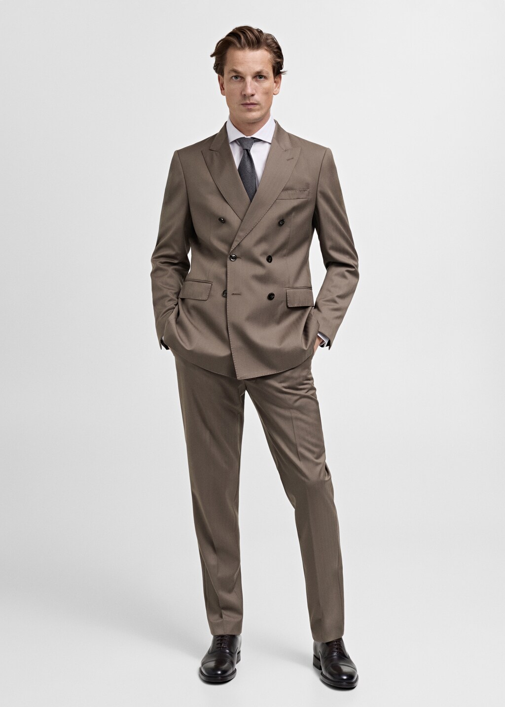 100% virgin wool herringbone suit trousers - Medium Brown