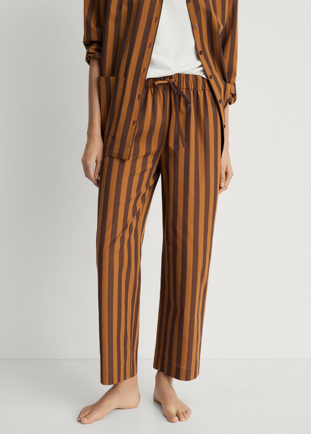 Woven two-tone striped trousers - Plum