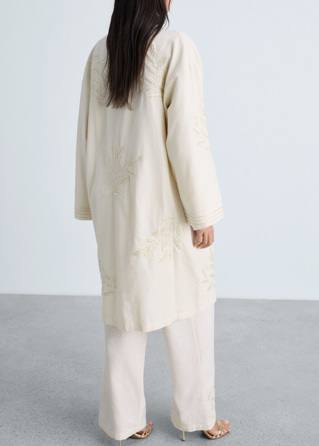 Embroidered cotton caftan - Off White