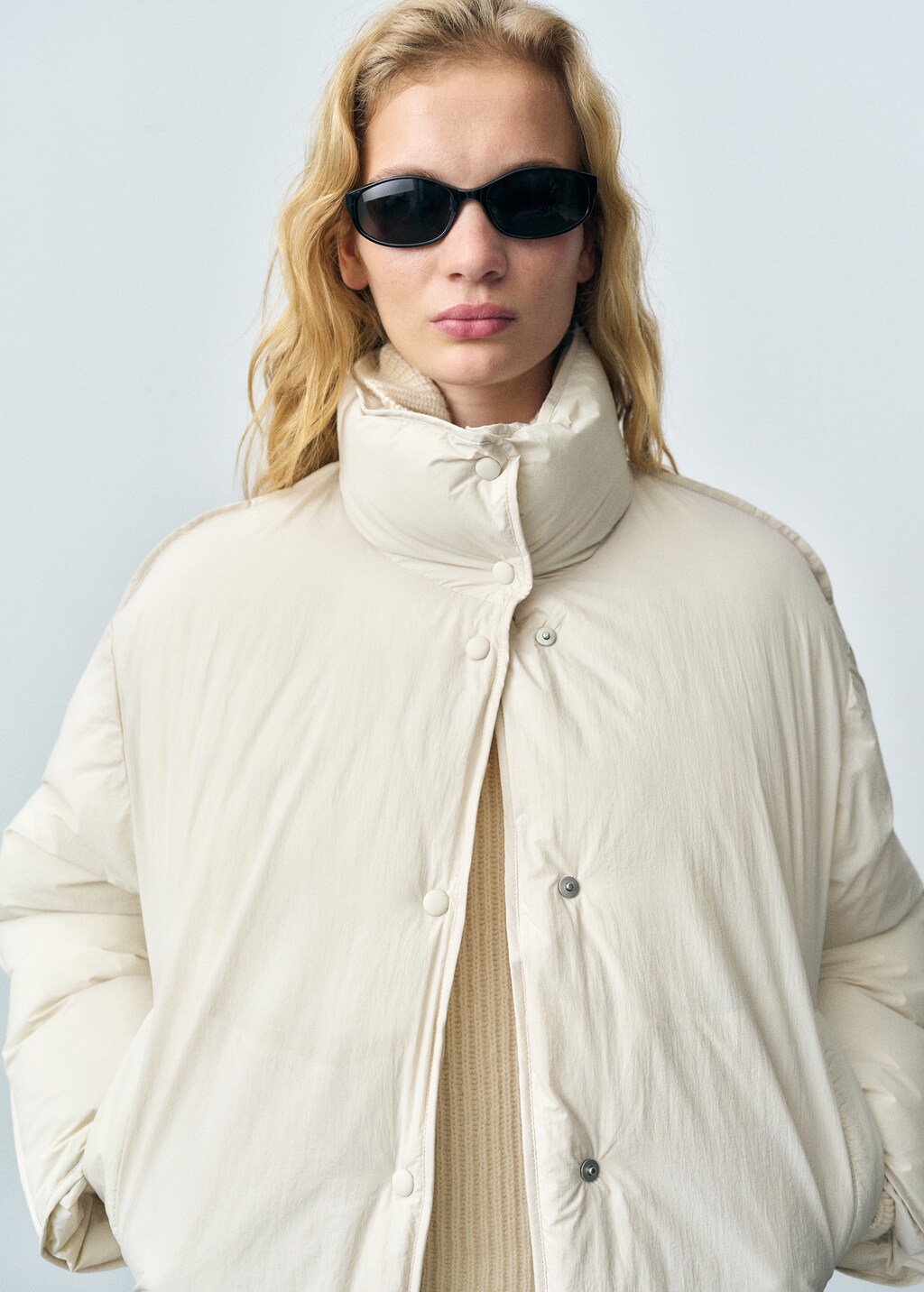 Quilted crop anorak - Ecru