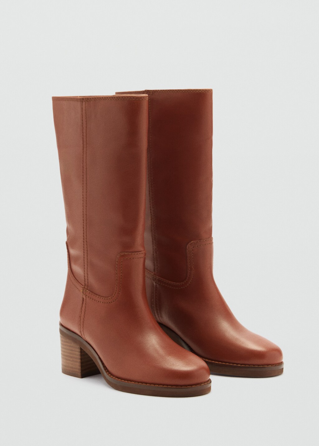 Leather ankle boots with block heel - Cognac