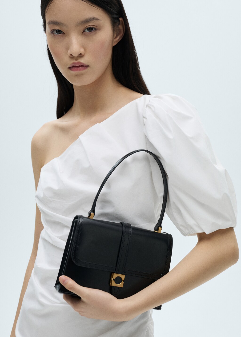 Asymmetrical puff-sleeve dress - White