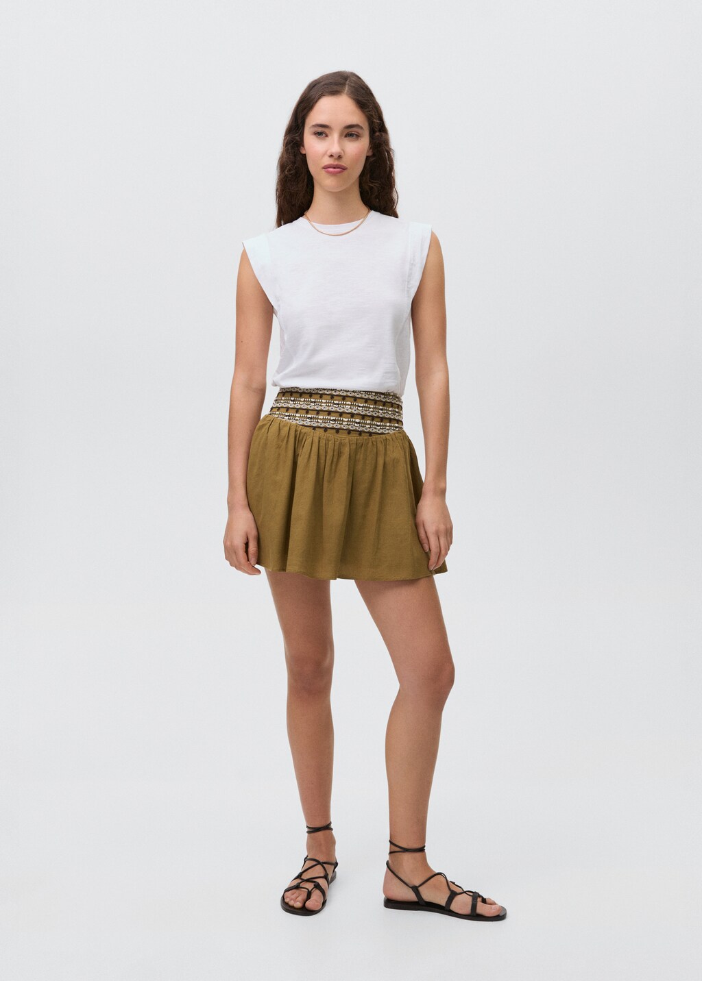 Short skirt embroidered waist - Olive Green