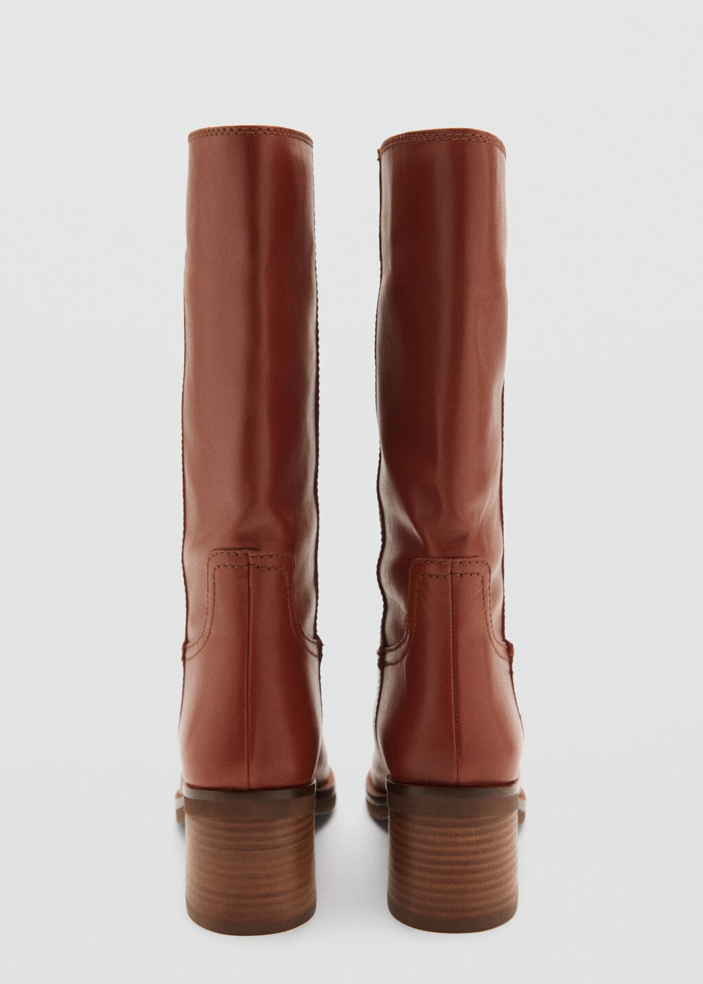 Leather ankle boots with block heel - Cognac