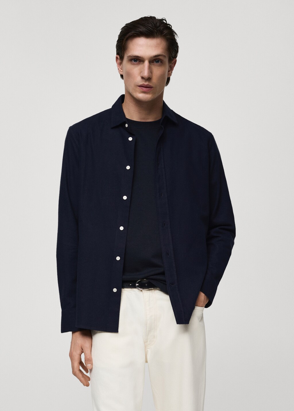 100% cotton flannel regular-fit shirt - Light/Pastel Grey