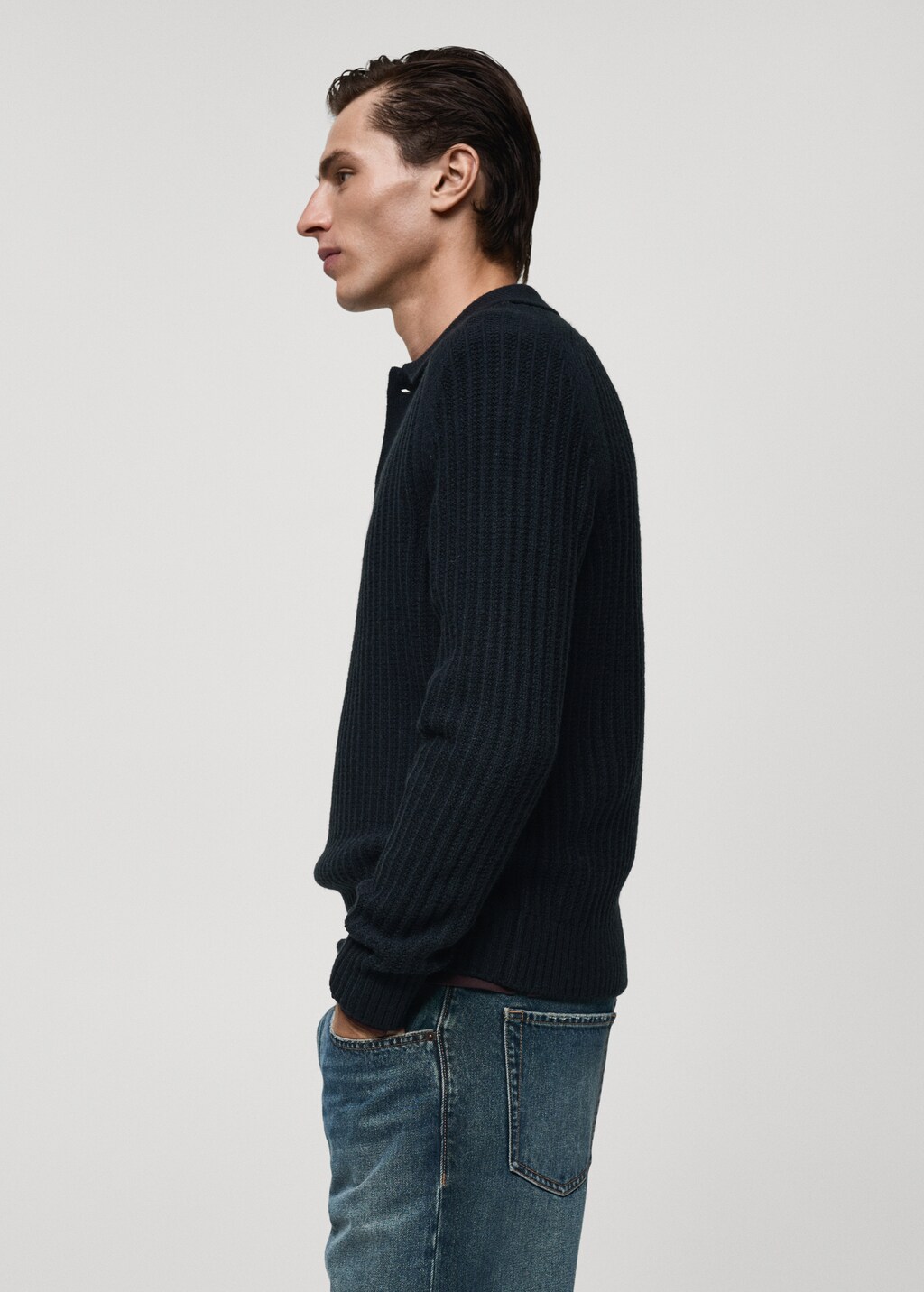 Ribbed polo-neck sweater - Dark Navy