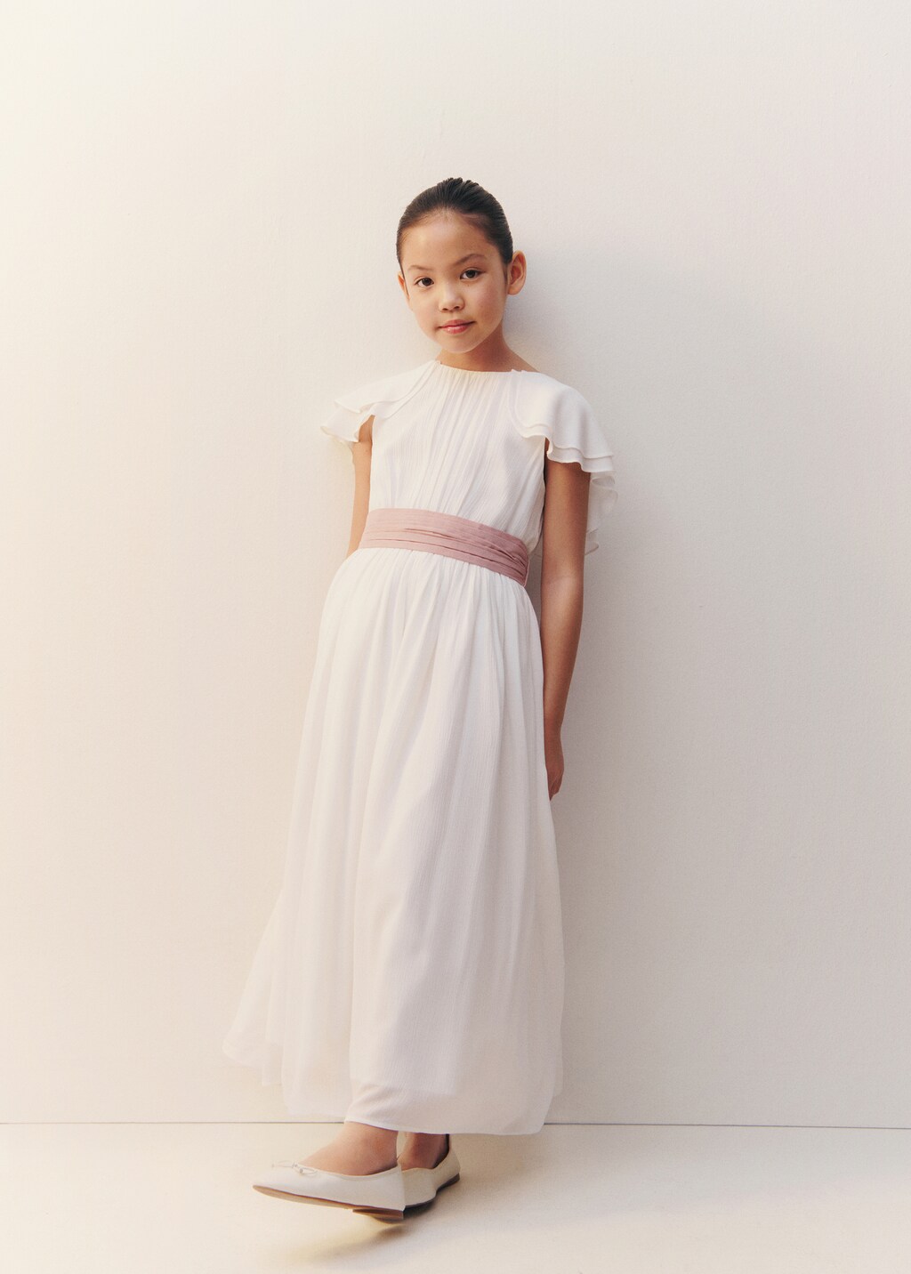 Bamboo-textured dress - White