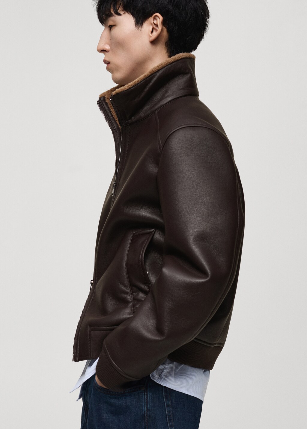 Fur effect jacket with fleece lining - Chocolate