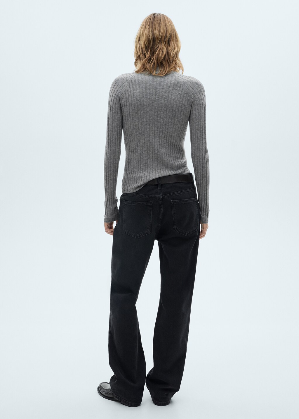 Ribbed sweater with perkins neck - Dark Navy
