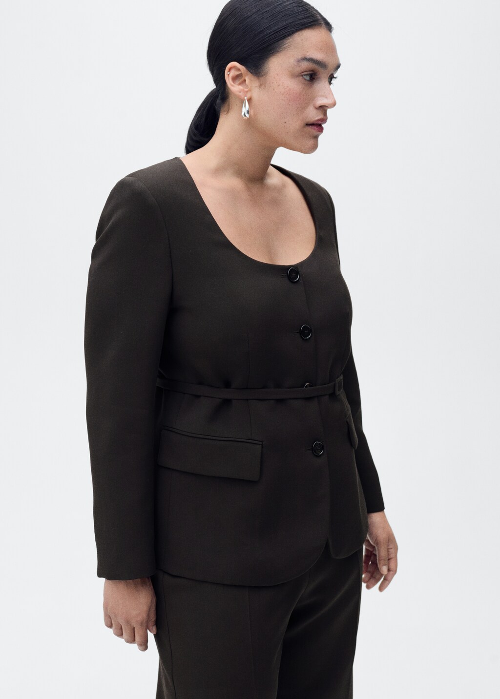 Suit jacket with belt - Chocolate