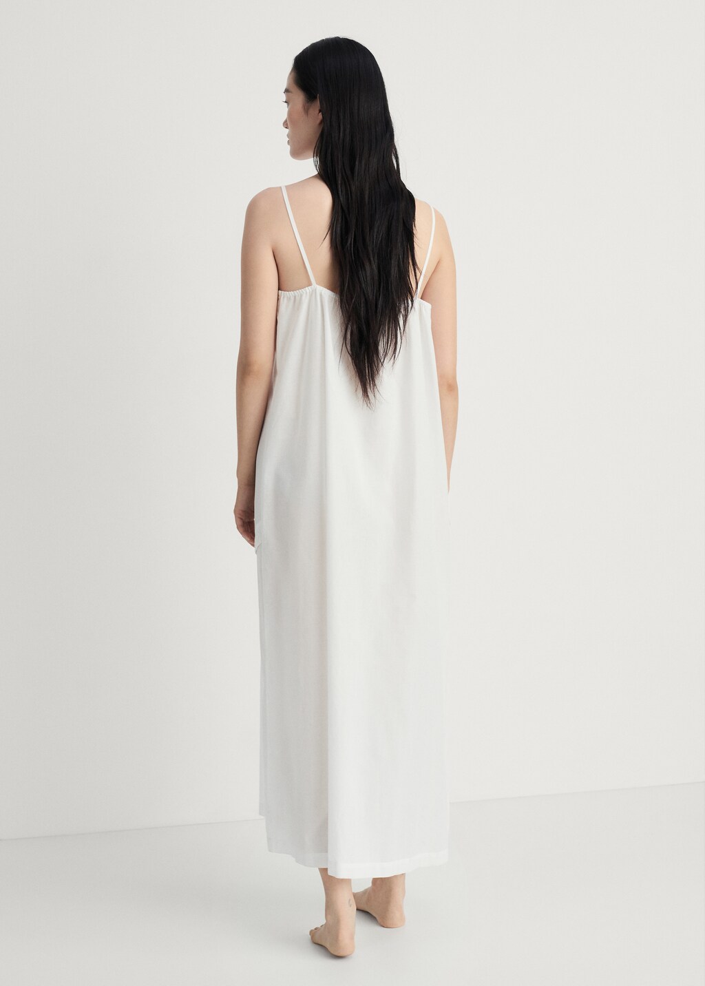 Cotton spaghetti-strap nightgown - White