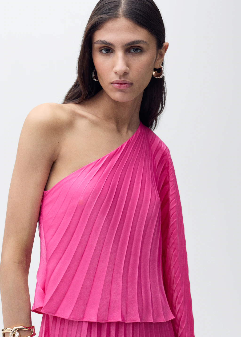 Long cape flared dress - Fuchsia