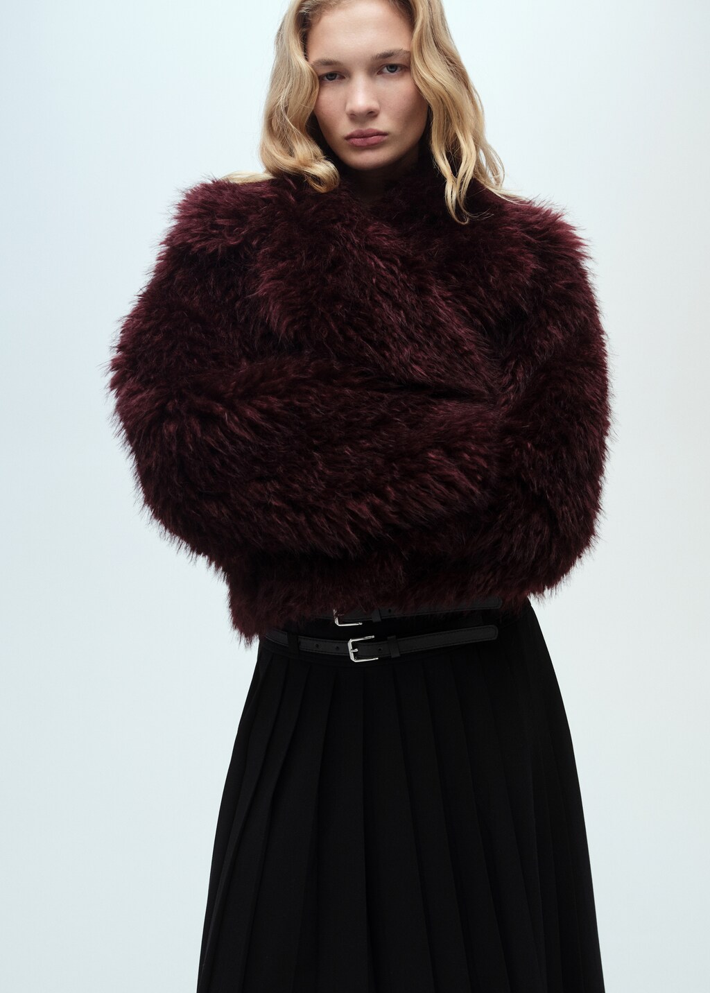 Double-belted pleated skirt - Black