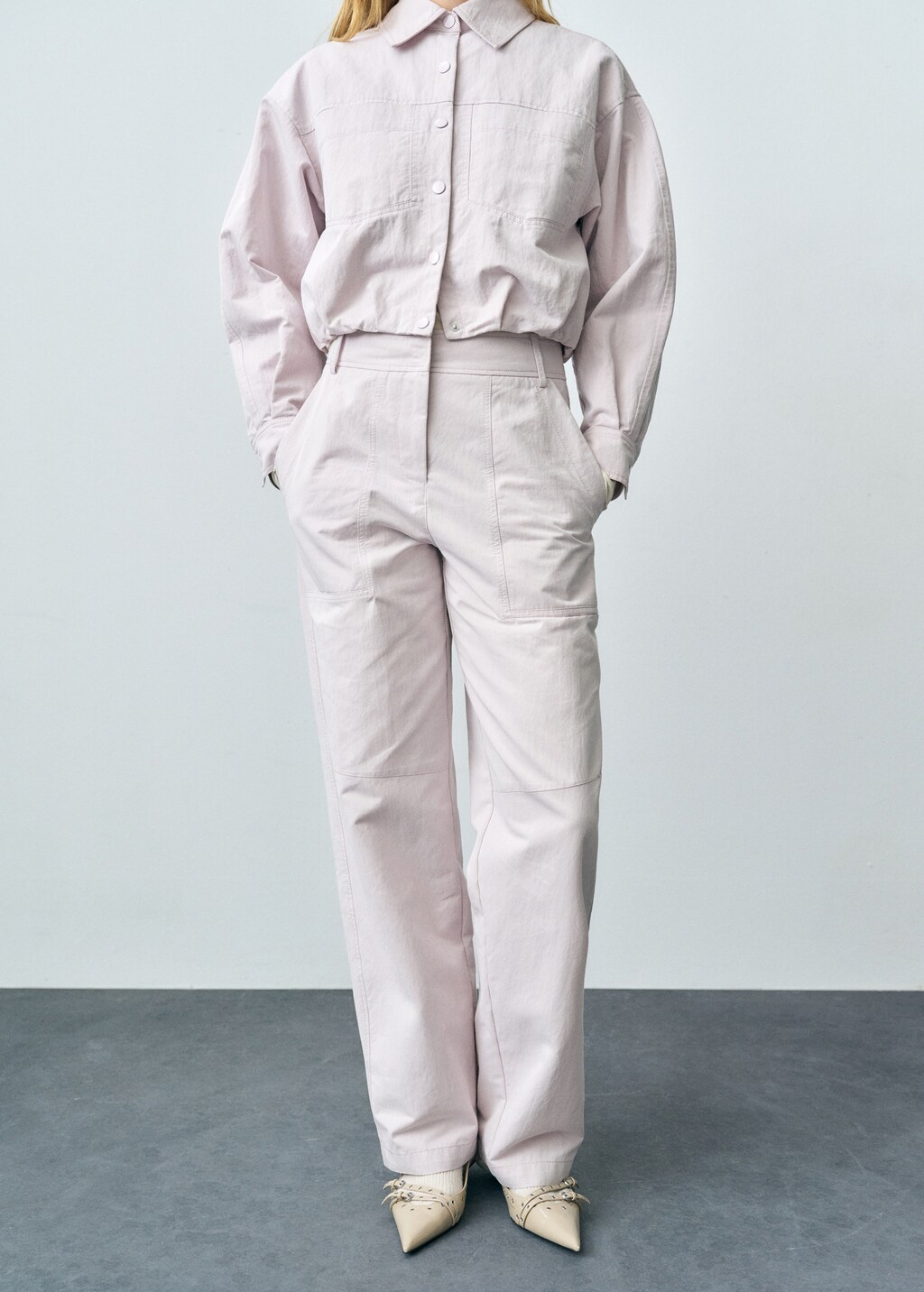 Wideleg trousers with decorative seams - Lilac