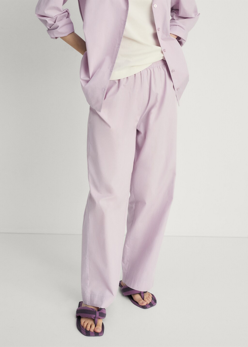 Garment-washed cotton trousers - Vanilla