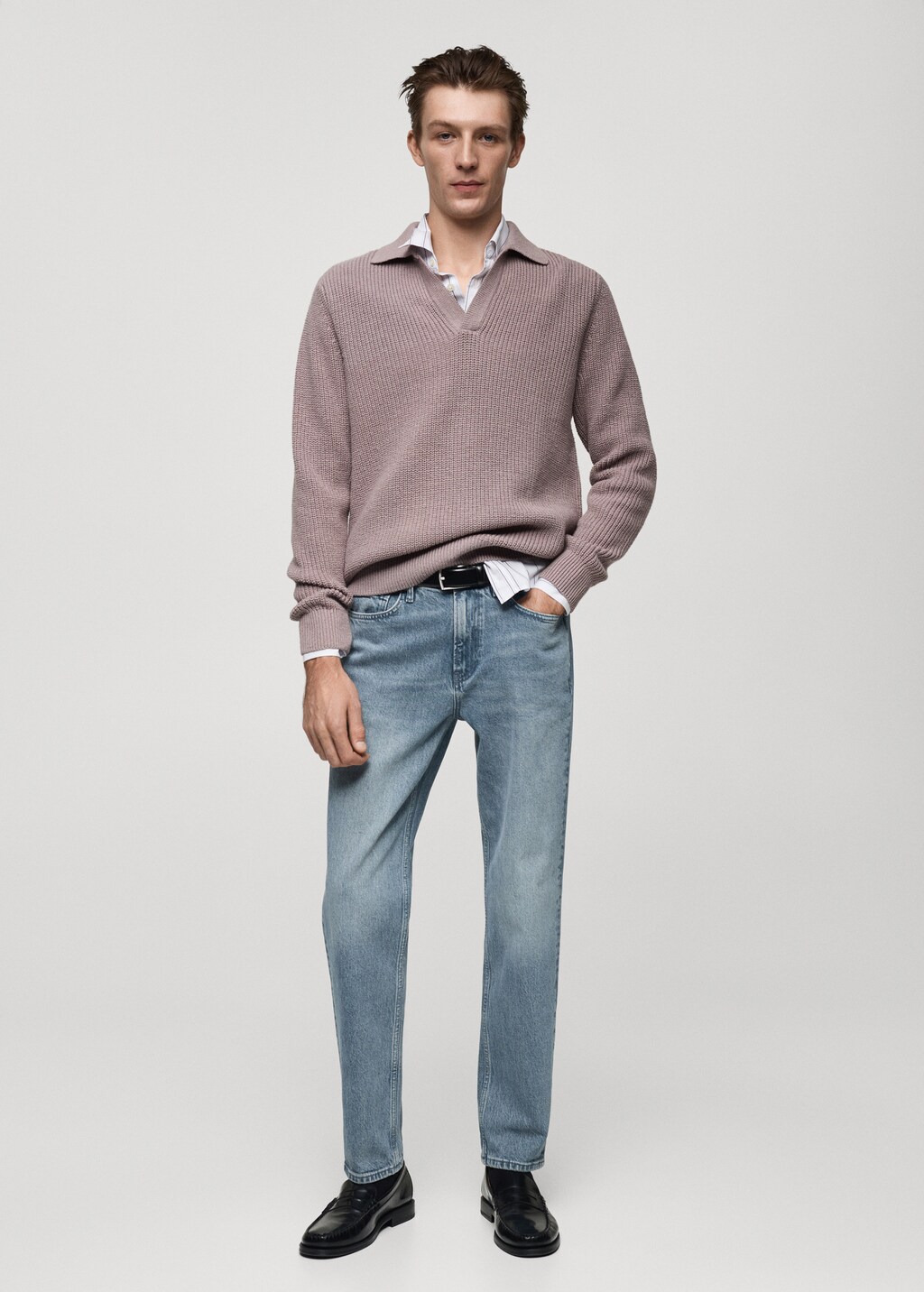 Regular-fit jeans with distressed effect - Petrol Blue