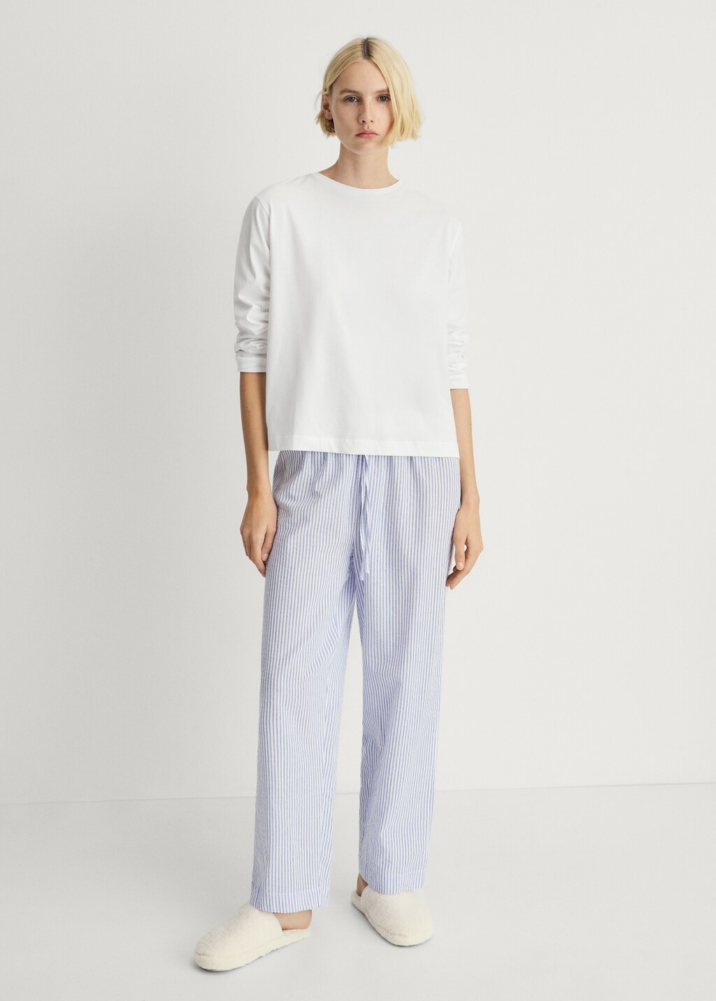 Two-piece cotton stripe-print pyjama - Medium Grey