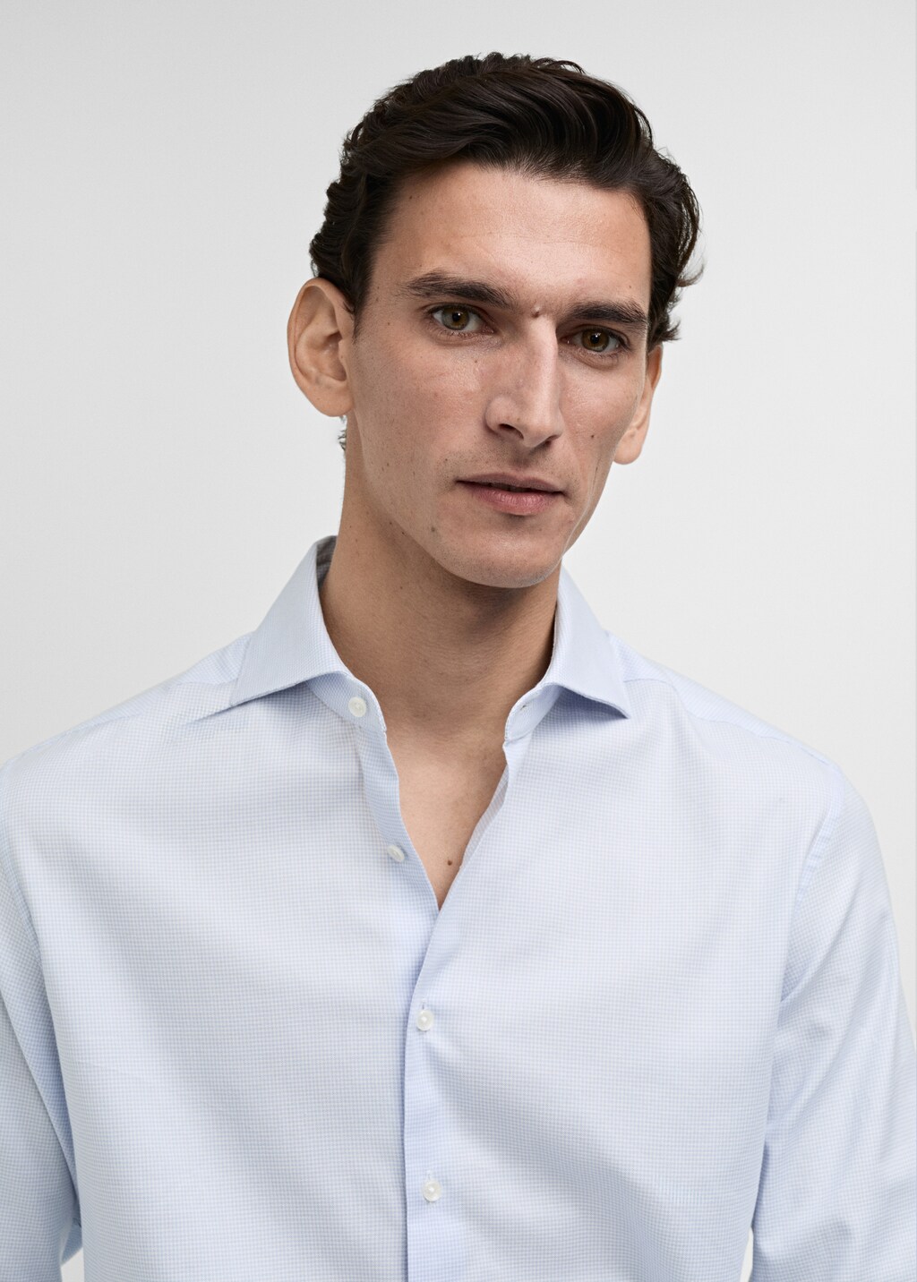 Slim-fit micro-print twill suit shirt - Sky Blue