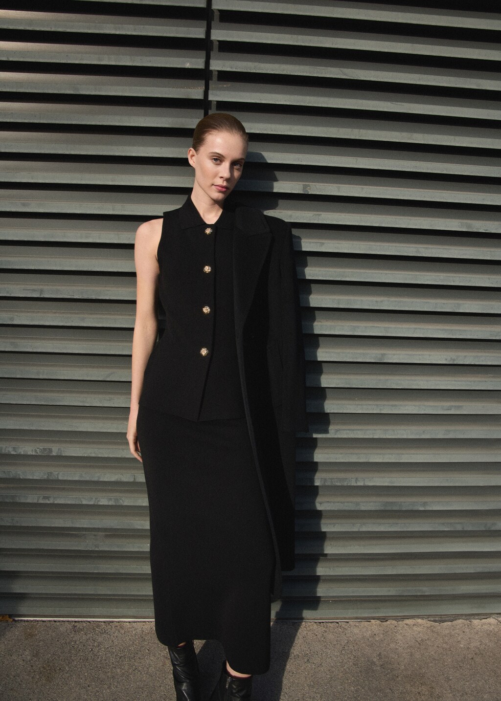 Fine knit midi skirt - Black