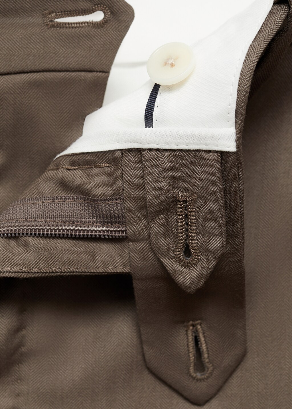 100% virgin wool herringbone suit trousers - Medium Brown