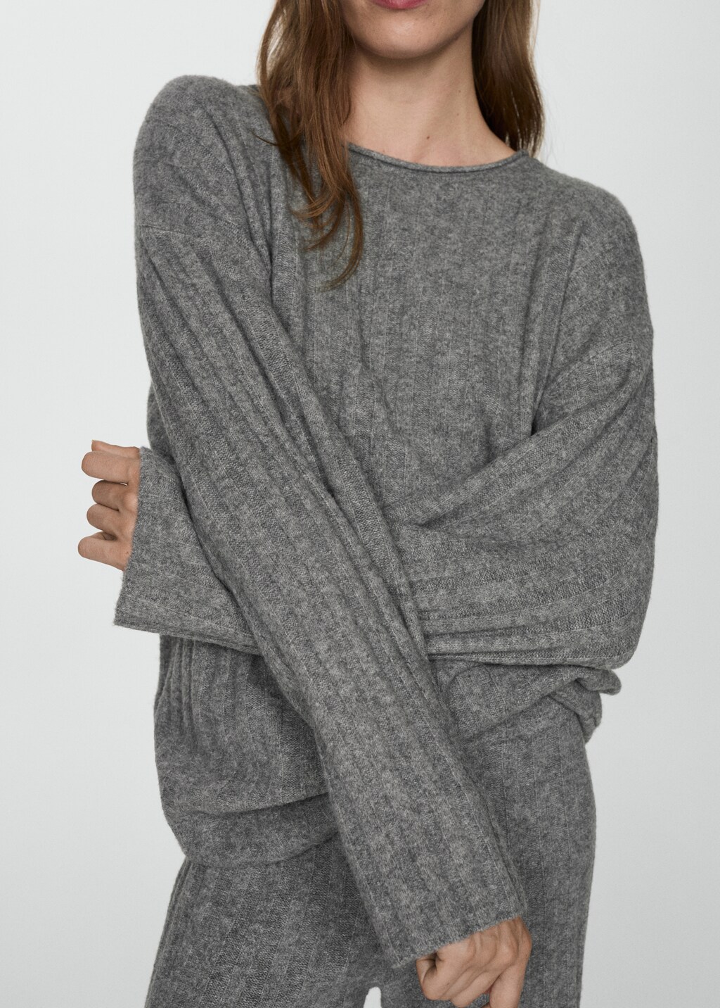 Knitted ribbed sweater - Medium Heather Grey
