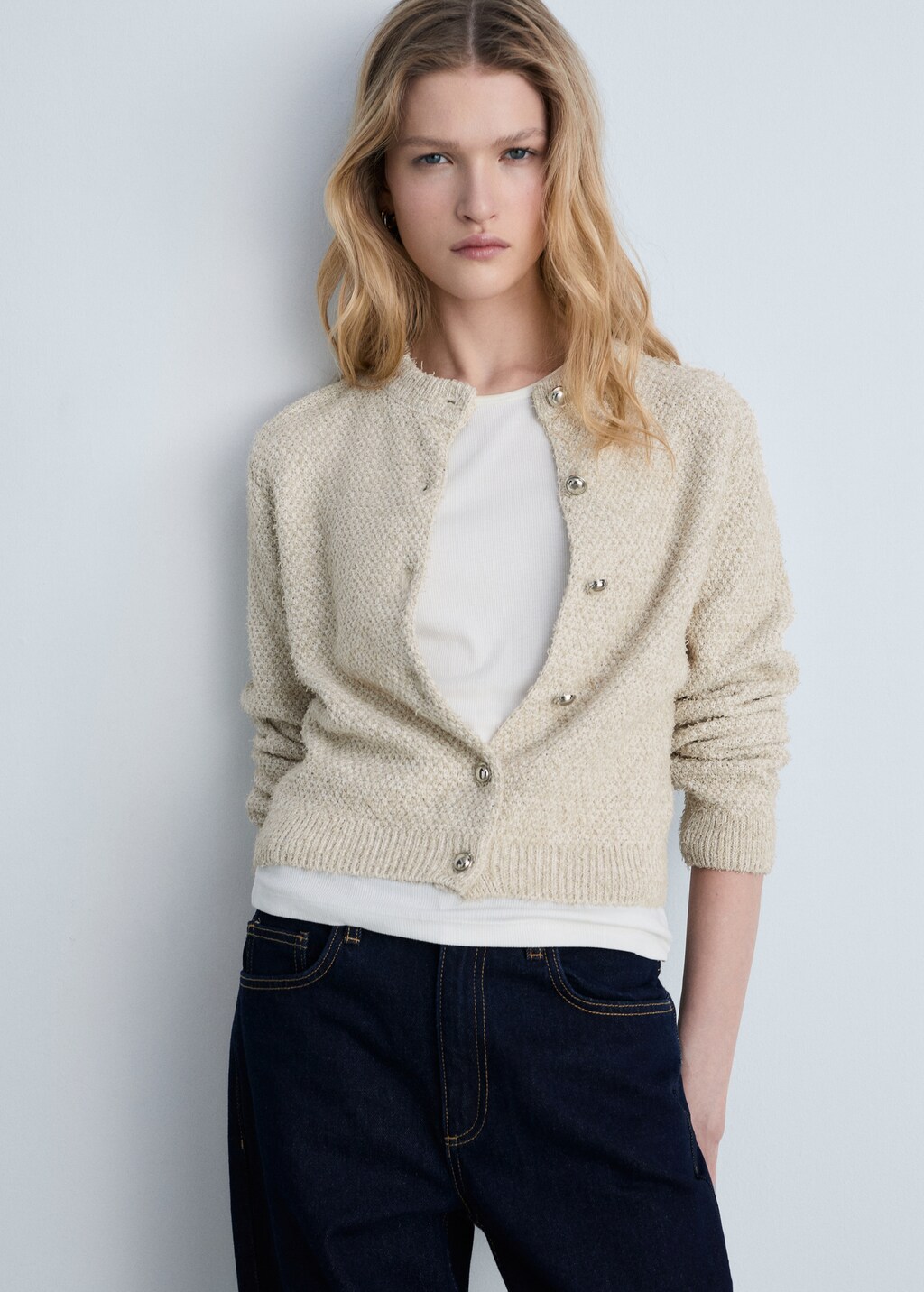 Chunky-knit jacket with buttons - Beige