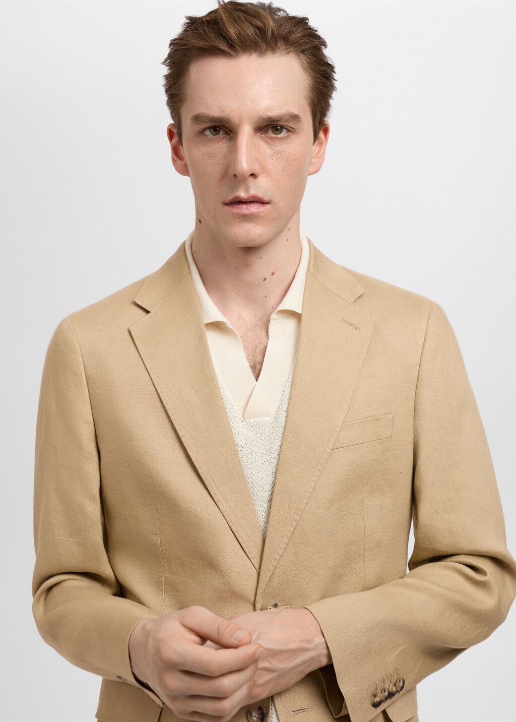 Slim fit 100% linen suit blazer - Khaki