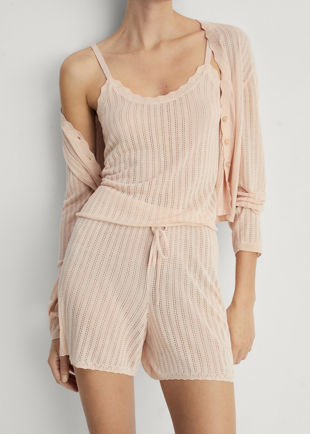 Pyjama shorts with pointelle detail - White