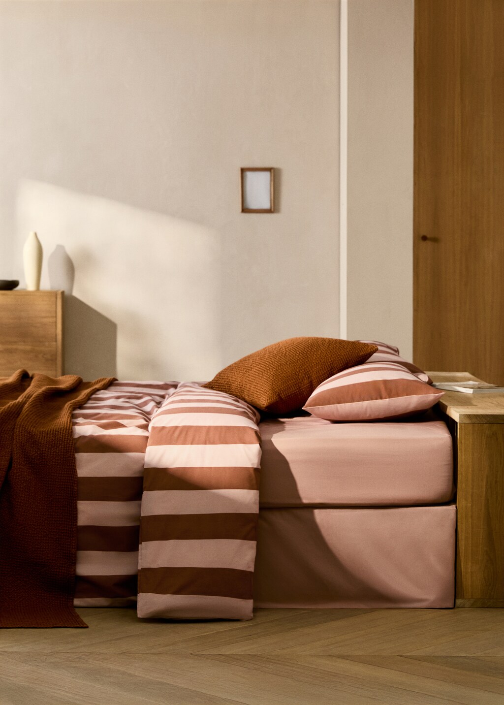 Cotton percale striped duvet cover for 90 cm bed - Green