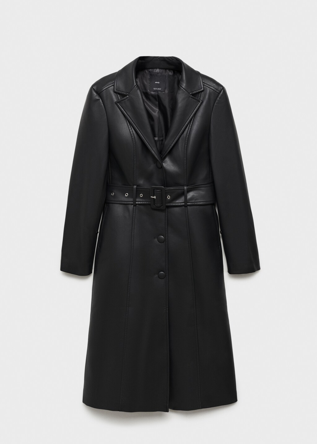 Leather-effect coat with fur-effect trim - Black