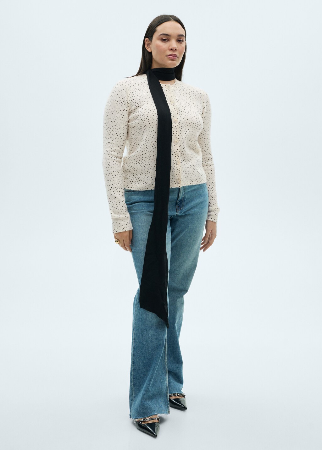 Polka-dot knitted cardigan - Ecru