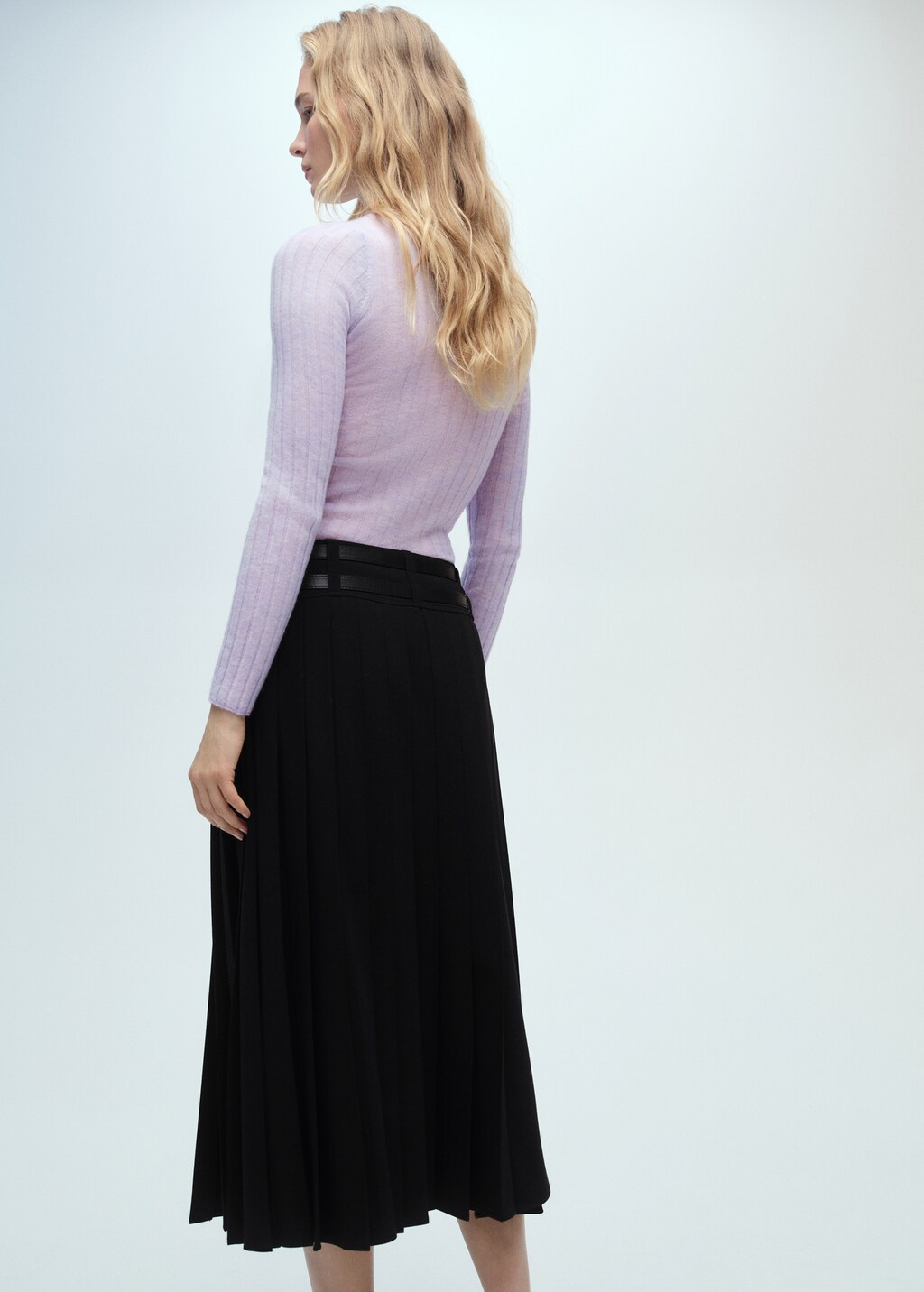 Double-belted pleated skirt - Black