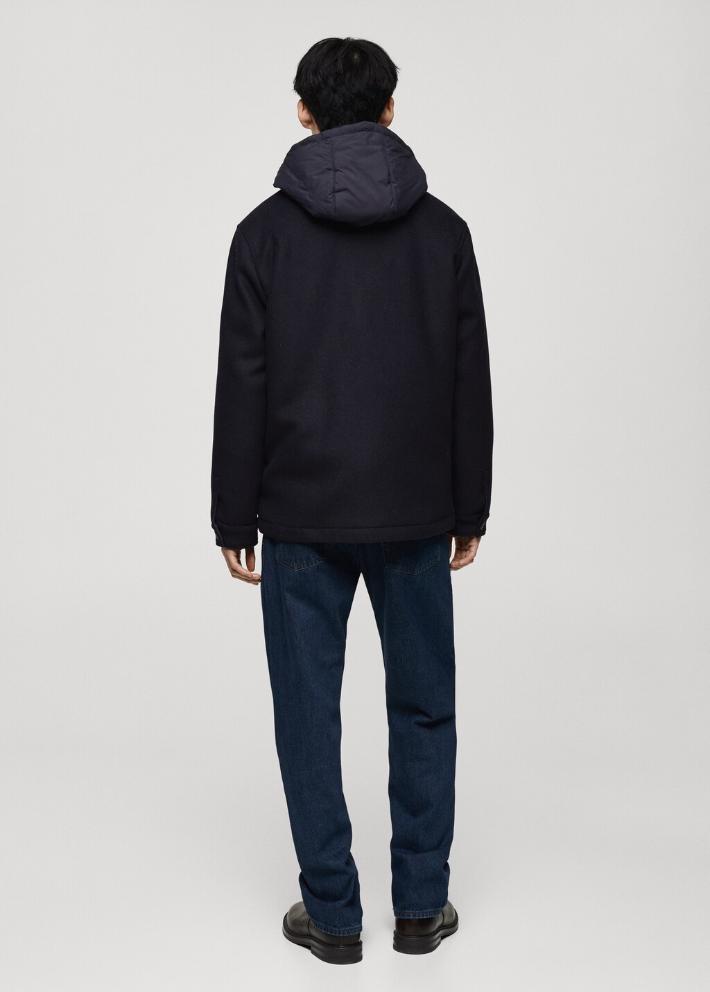 Wool blend coat with detachable hood - Dark Navy