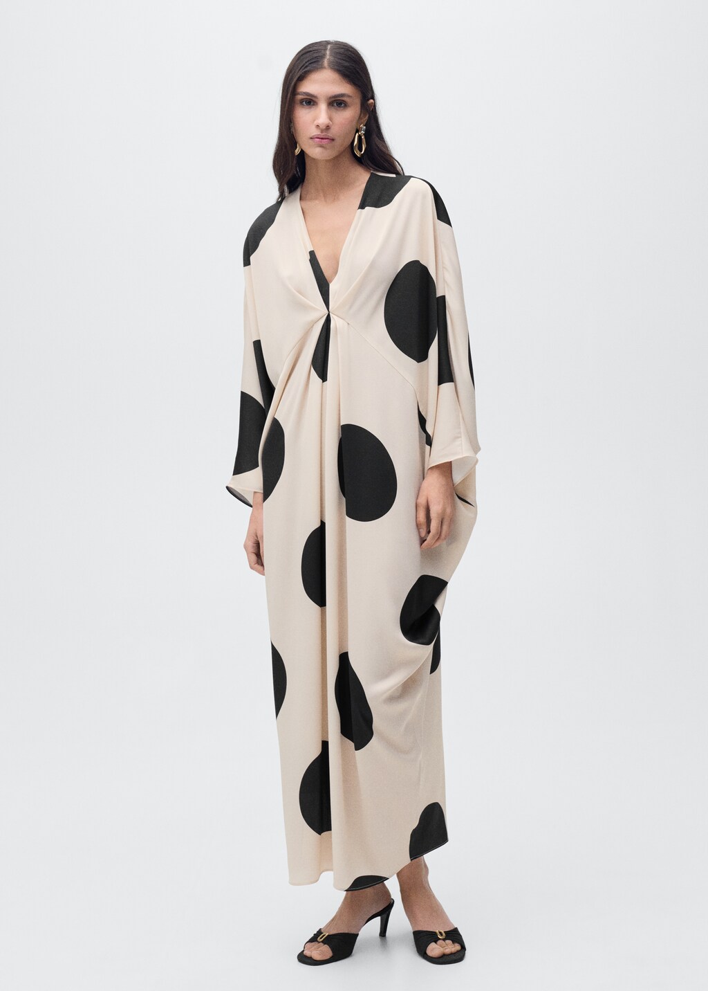 Polka-dot draped dress - Ecru