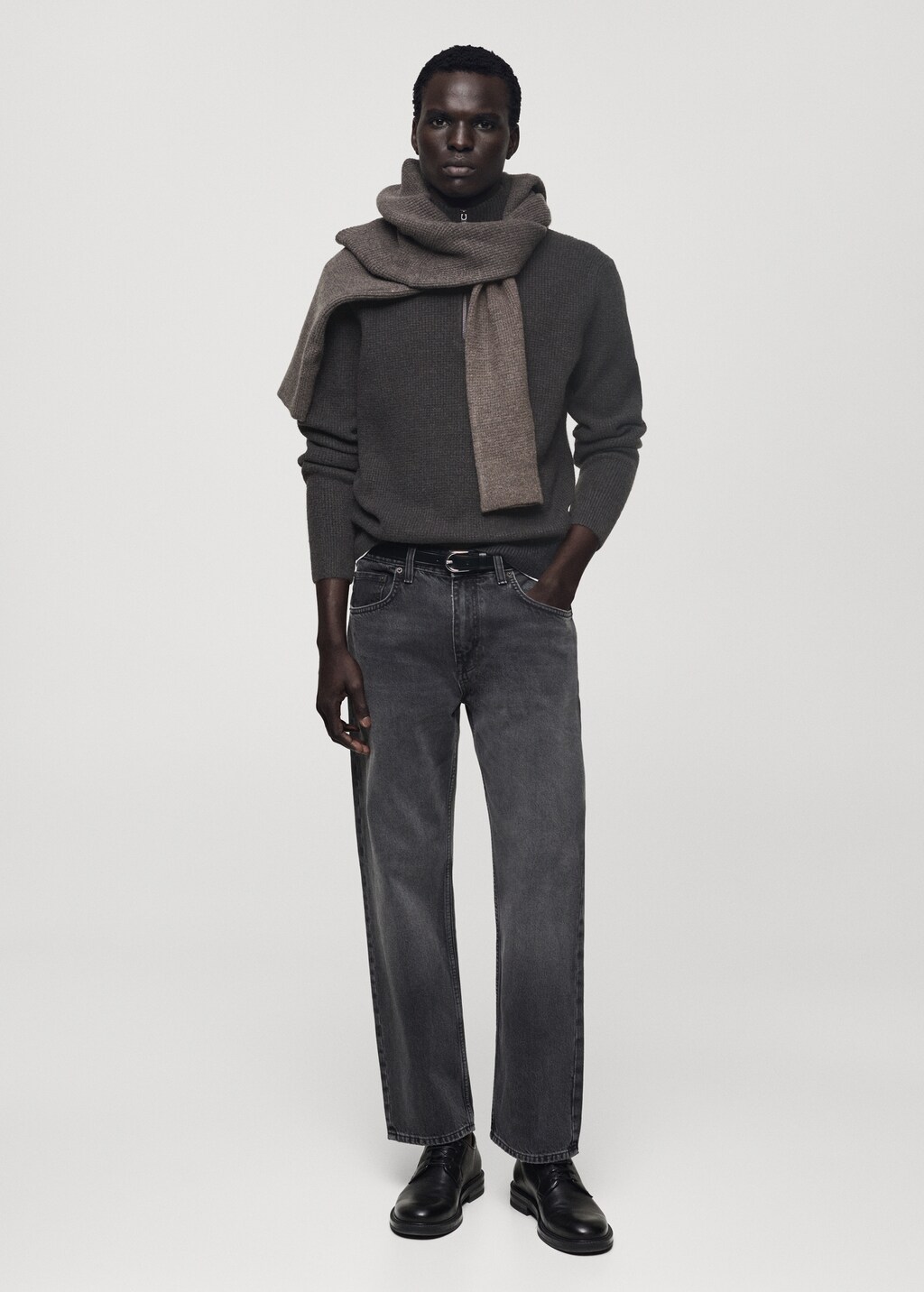 Knitted sweater with perkins neck - China Blue